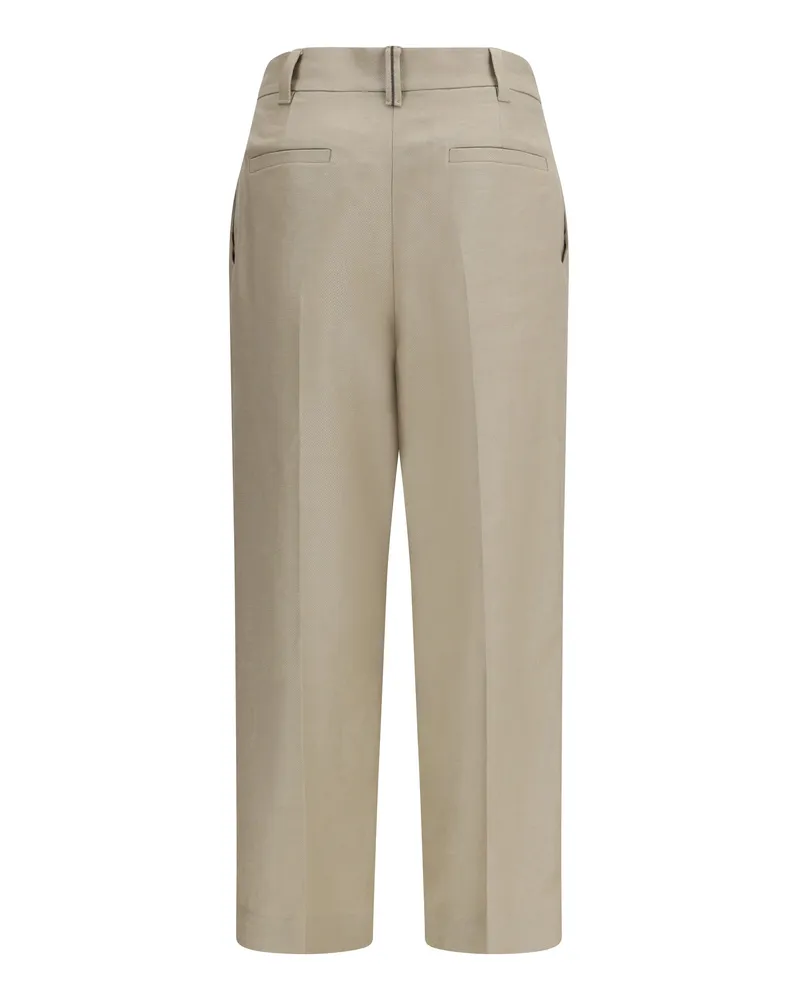 Brunello Cucinelli Women's Linen Pants Pale Oak Trousers Pale
