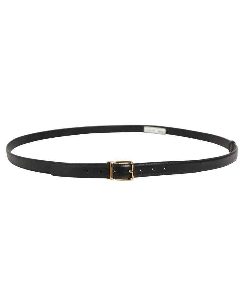 Dolce & Gabbana Leather with Gold-Tone Metal Buckle Belt — Black Black