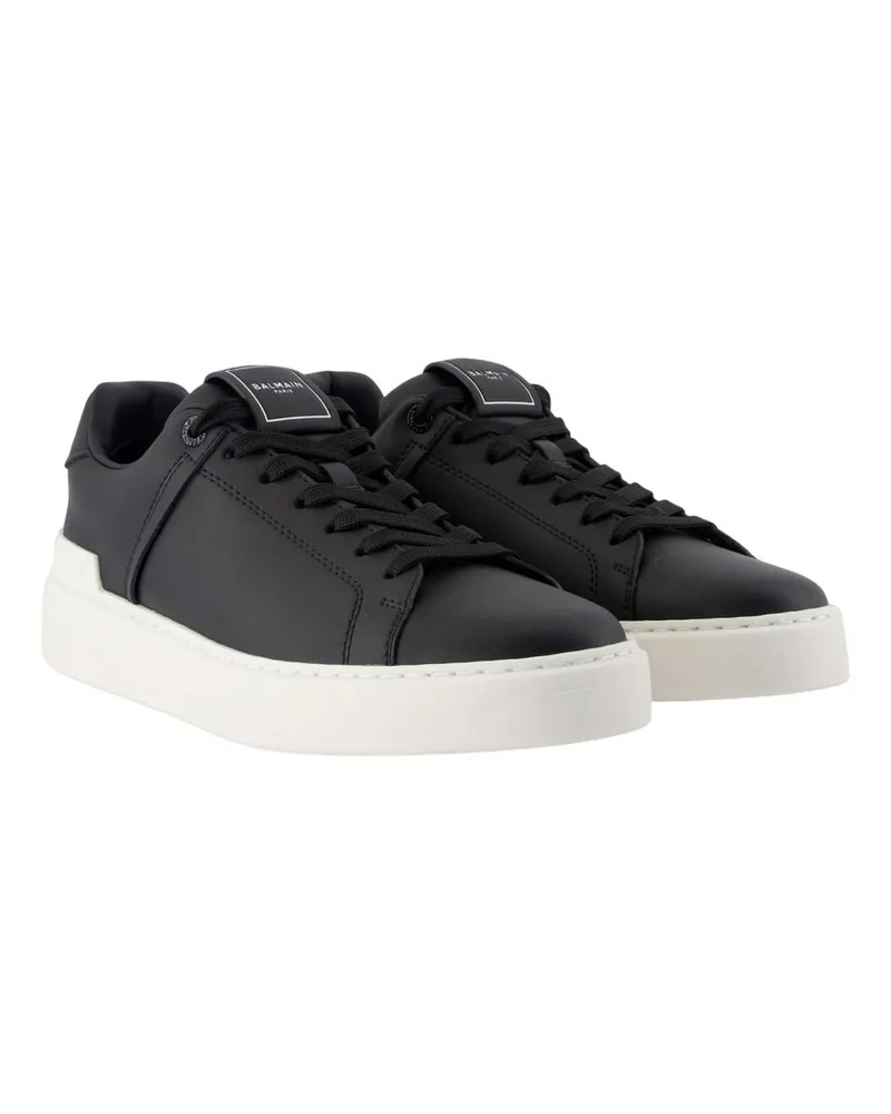 Balmain Men's B-Court Sneakers -  Leather Black Calfskin Shoes Black