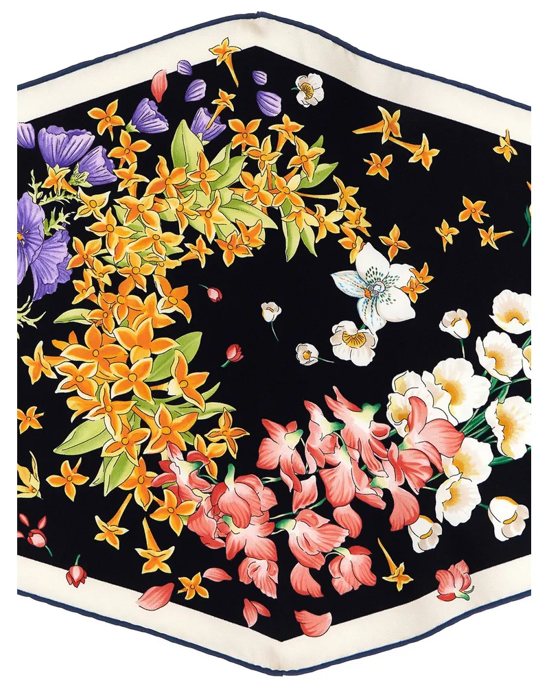 Ferragamo Floral-Print Silk Diamond Scarf — Black Black