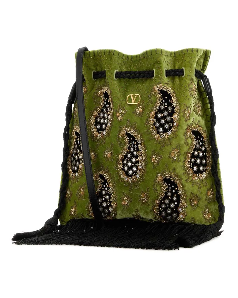 Valentino Garavani Women's Green Velvet Nellicãte Bucket Bag Verdemulticolornero Borse A Secchiello Green