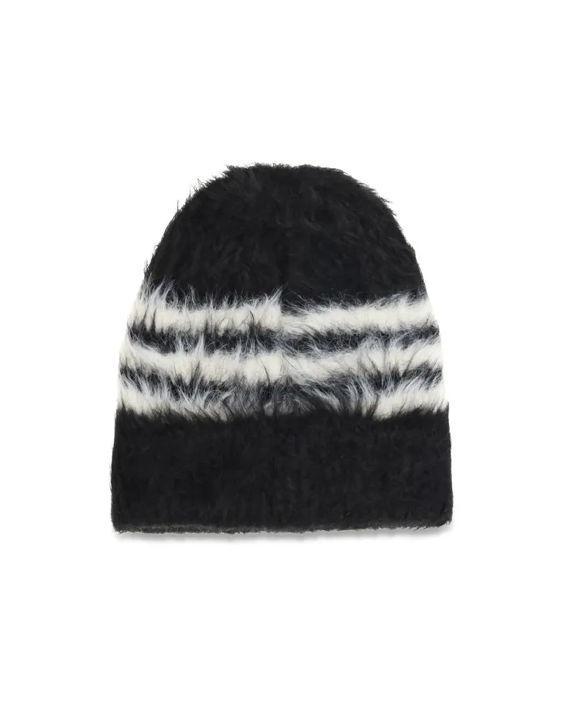 Y-3 YKY3727BLACKBB Striped Recycled Polyamide Beanie — Black Black