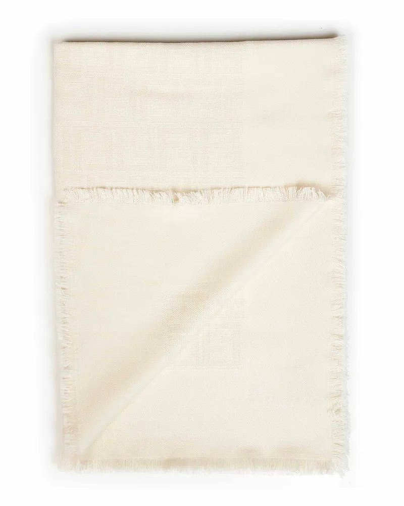 Fendi Women's Square Shawl Ivory Cotton Scarf Scarfs White