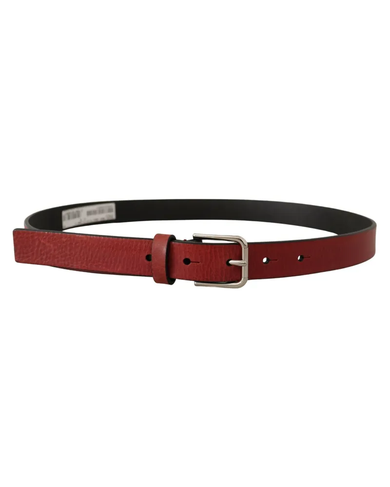 Dolce & Gabbana Men's Maroon Vitello Leather Silver Metal Belt Red