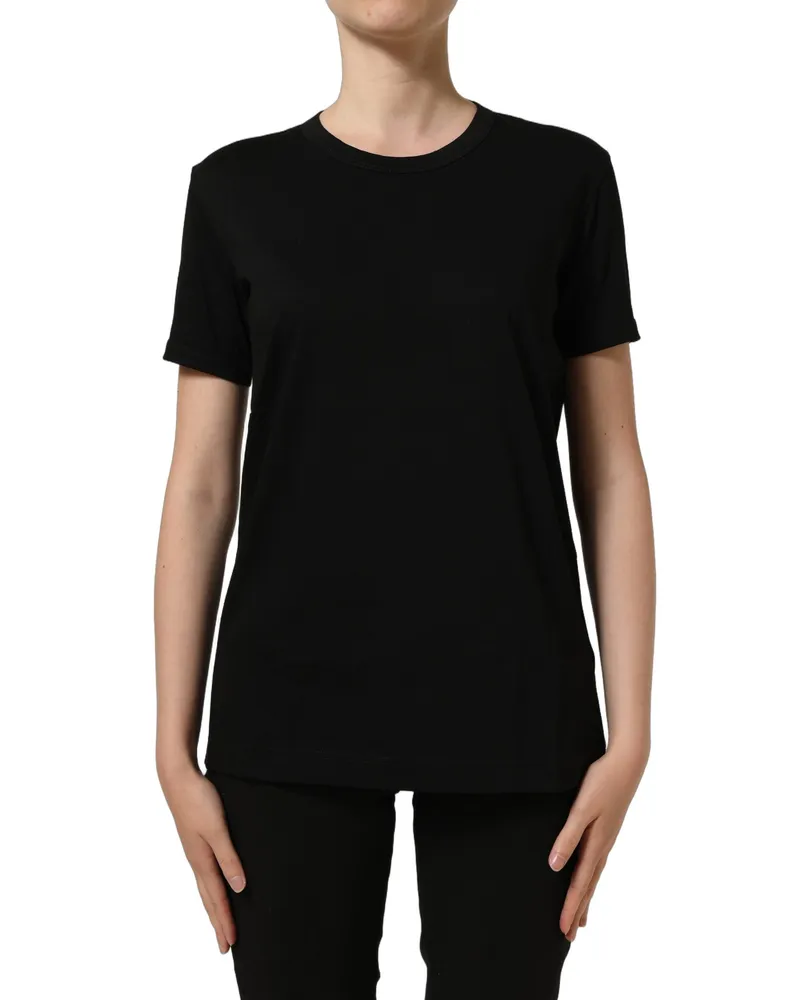 Dolce & Gabbana Logo-Embroidered Cotton T-Shirt — Black Black
