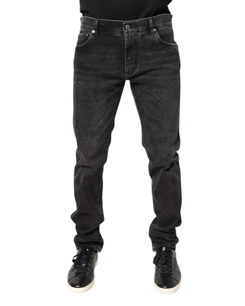 Dolce & Gabbana Men's Gray Washed Cotton Skinny Denim Jeans Elastane Clothing Gray