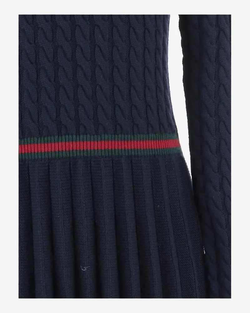 Gucci Kids' Wool Dress With Web Detail Navy Navy