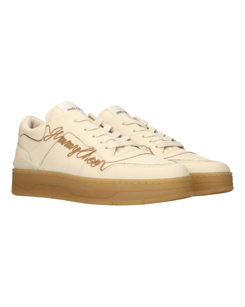 Jimmy Choo Men's Beige Leather Low Top Sneakers Beige