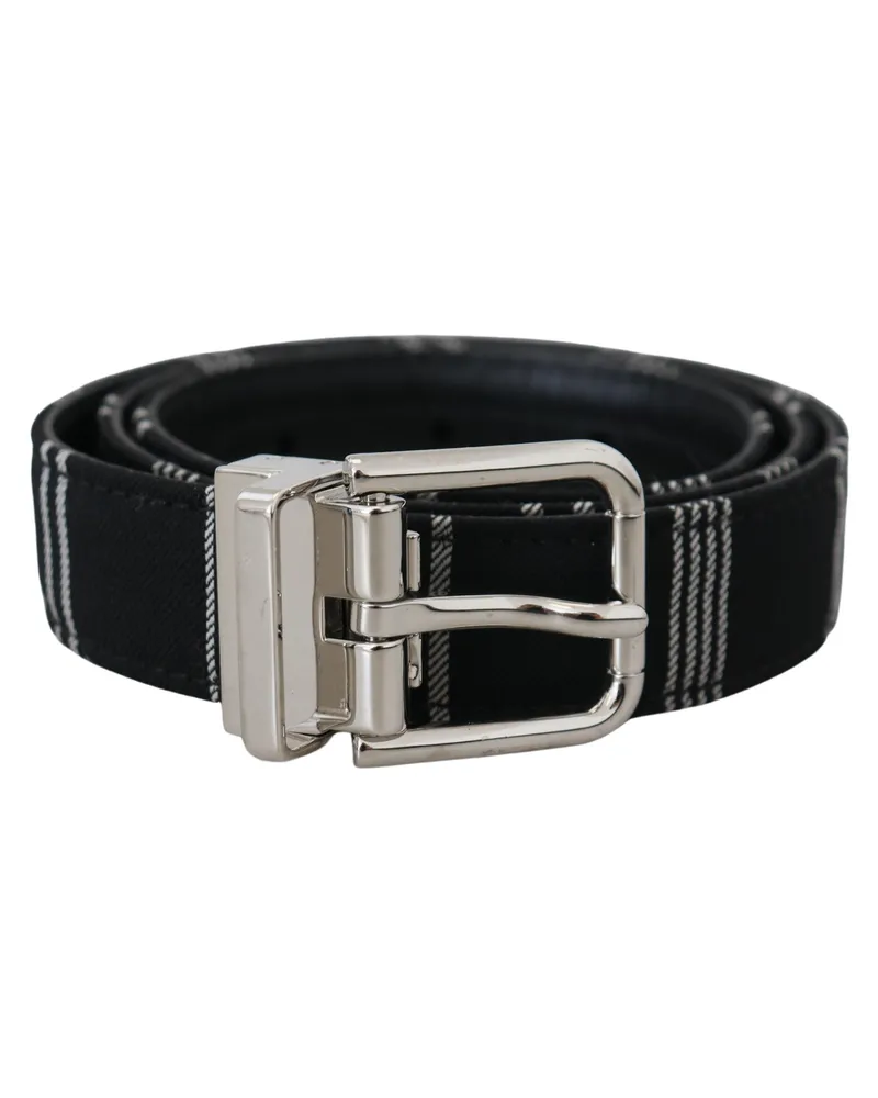 Dolce & Gabbana Women's Black White Cotton Metal Silver Buckle Belt And Black