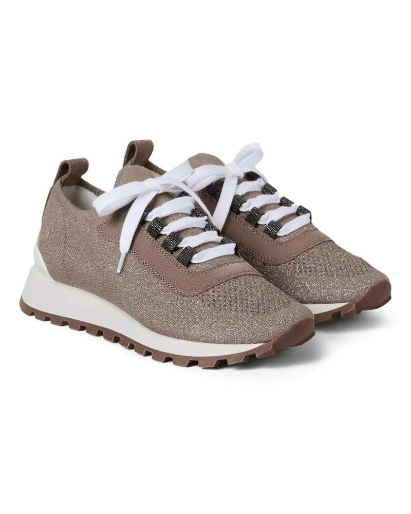 Brunello Cucinelli Women's Sparkling Knit Sneakers Ss26 W Taupe