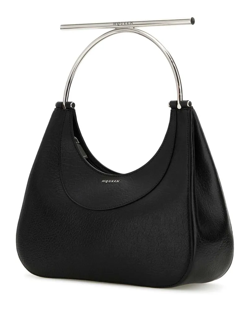 Alexander McQueen Women's Black Leather Cross-Bar Handbag Blacksilver Borse A Mano Black