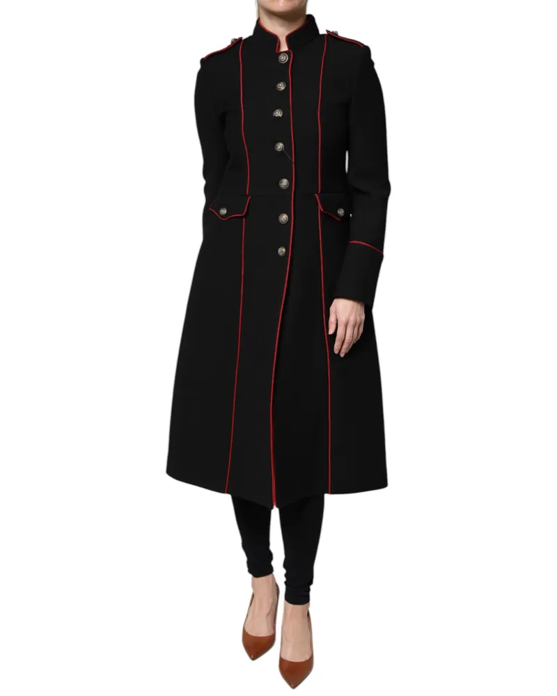 Dolce & Gabbana Women's Black Single Breasted Trench Coat Jacket And Red Virgin Wool Nylon Clothing Black