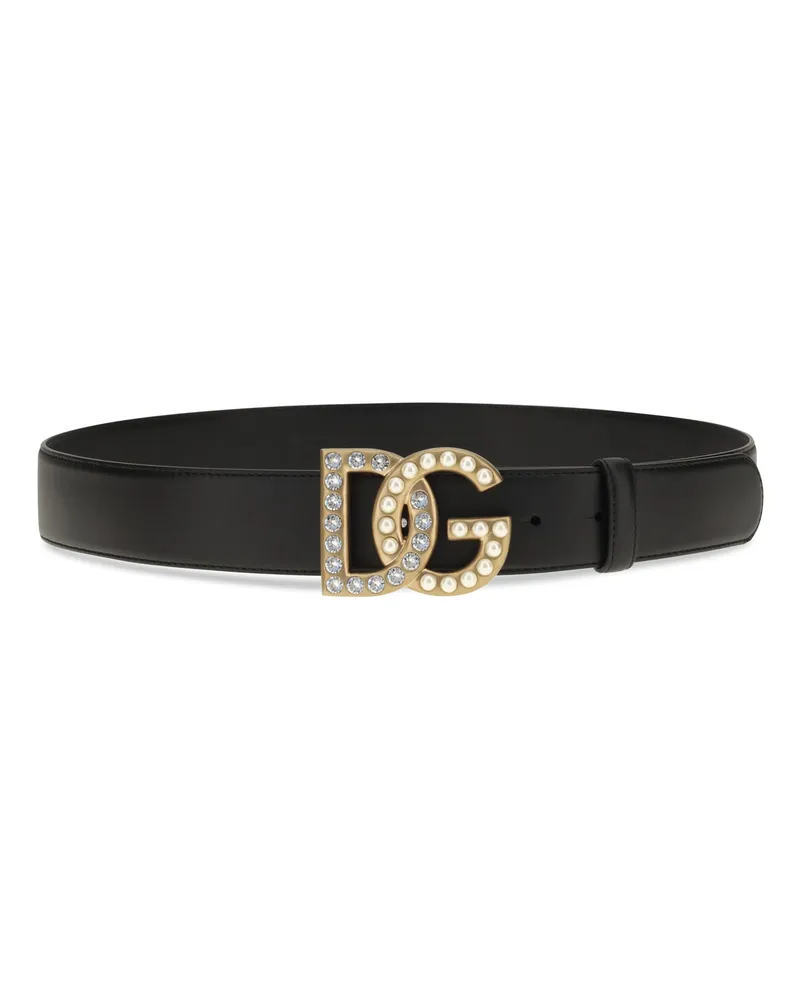Dolce & Gabbana Crystal DG Logo Belt — Black Black