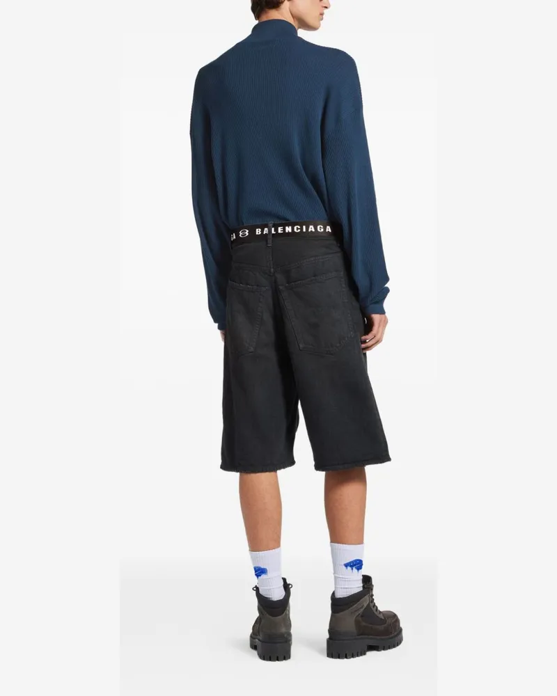 Balenciaga Logo-Tape Belt Denim Shorts — Black Black