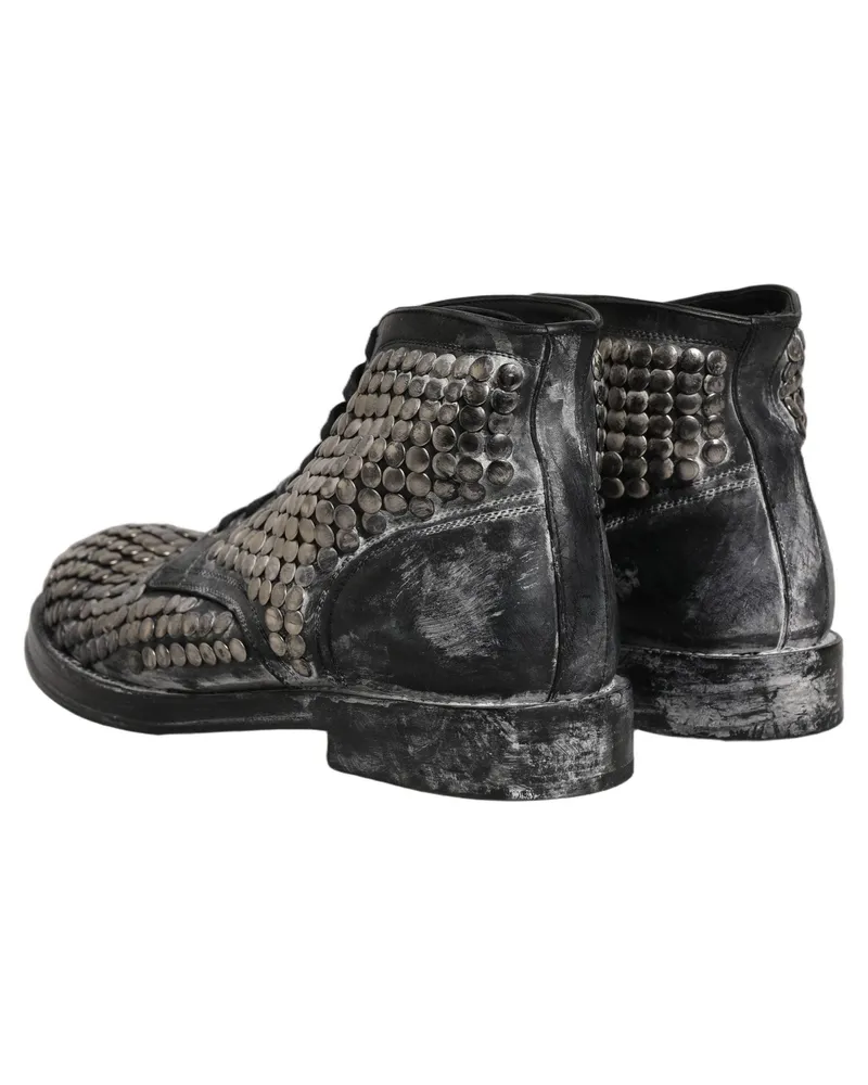 Dolce & Gabbana Men's Black Leather Runway Studs Ankle Boots Shoes Black