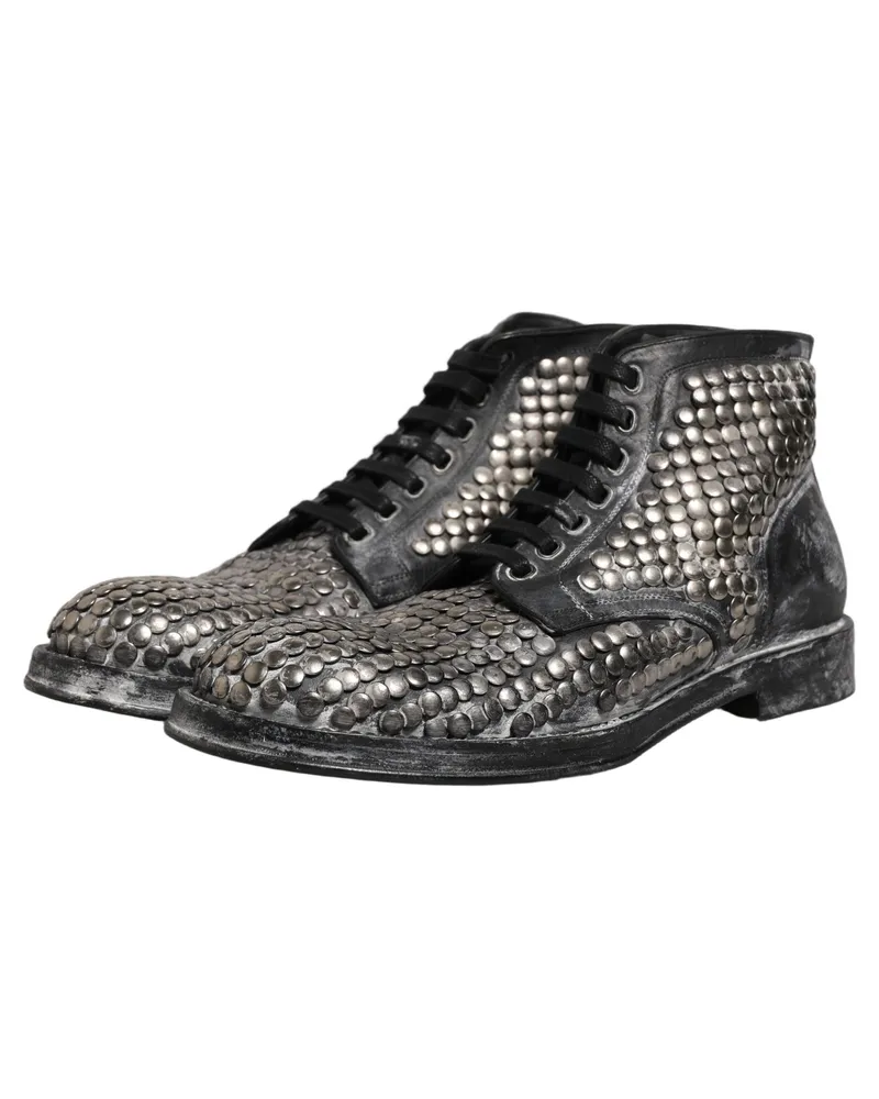 Dolce & Gabbana Men's Black Leather Runway Studs Ankle Boots Shoes Black