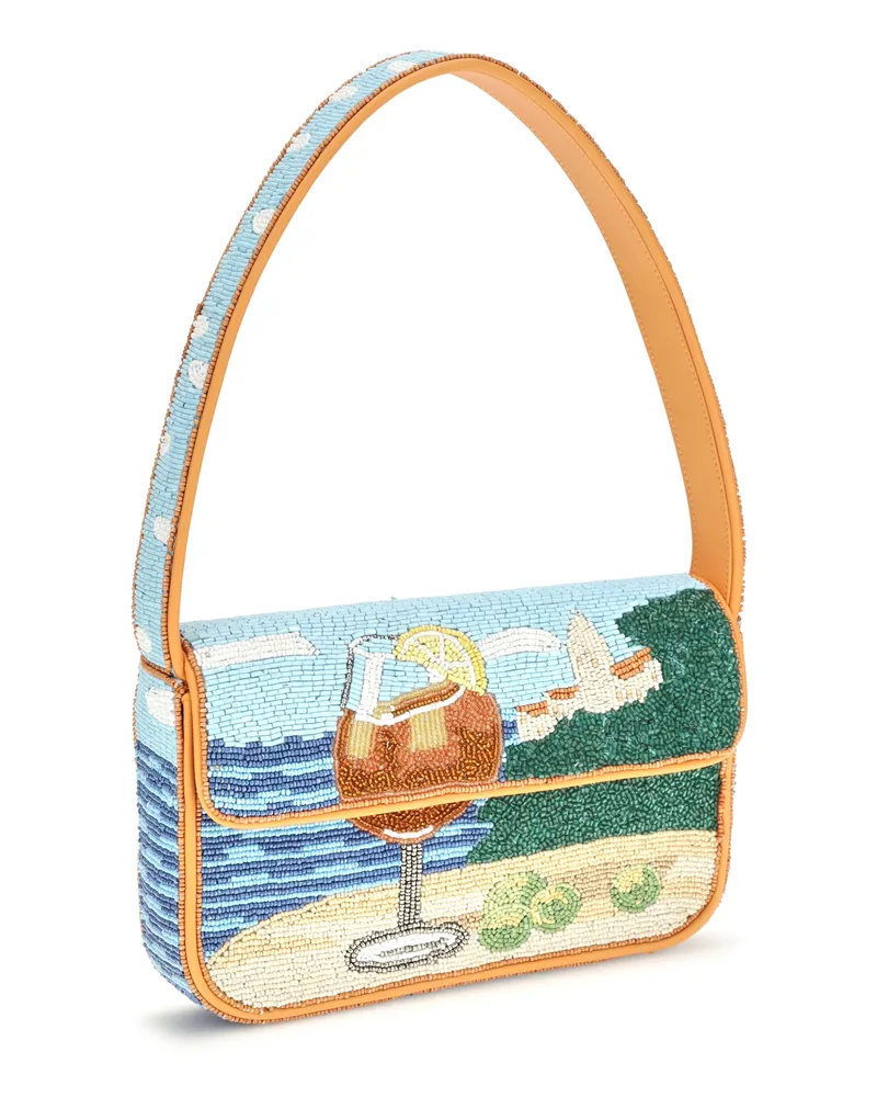STAUD Women's Tommy Beaded Shoulder Bag Sunset Spritz Rayon Orange