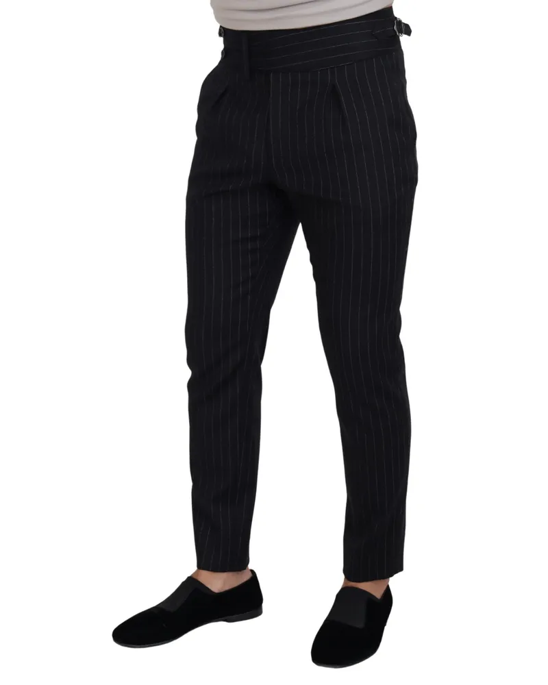 Dolce & Gabbana Men's Black Wool Striped Chino Pants Nylon Elastane Polyester Black