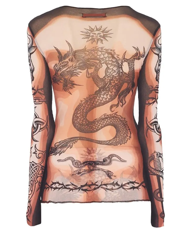Jean Paul Gaultier Tattoo-Print Polyamide T-shirt — Multicolor Multicolor