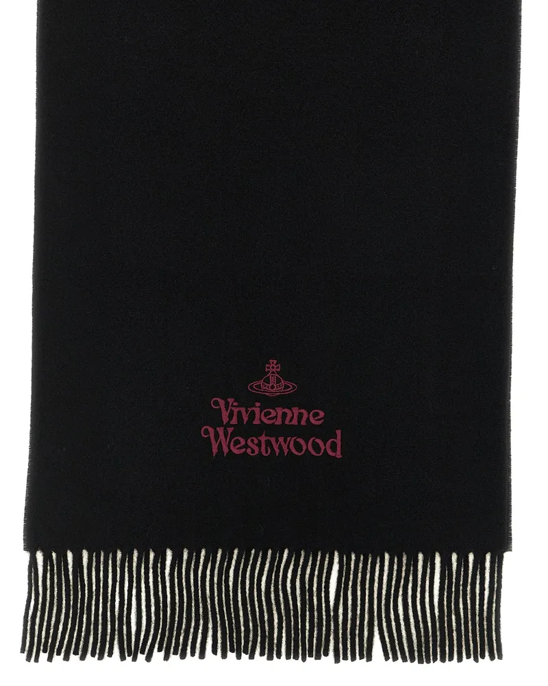 Vivienne Westwood Wool with Embroidered Orb Logo Scarf — Black Black