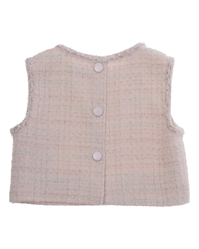 Monnalisa Girls' Top With Tweed Effect, Pink Cotton Tops Pink