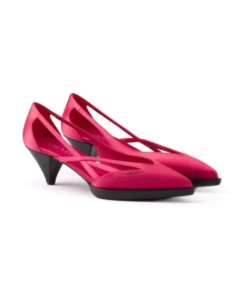 Prada Women's Multicolor Silk Mid Heel Pumps Pink