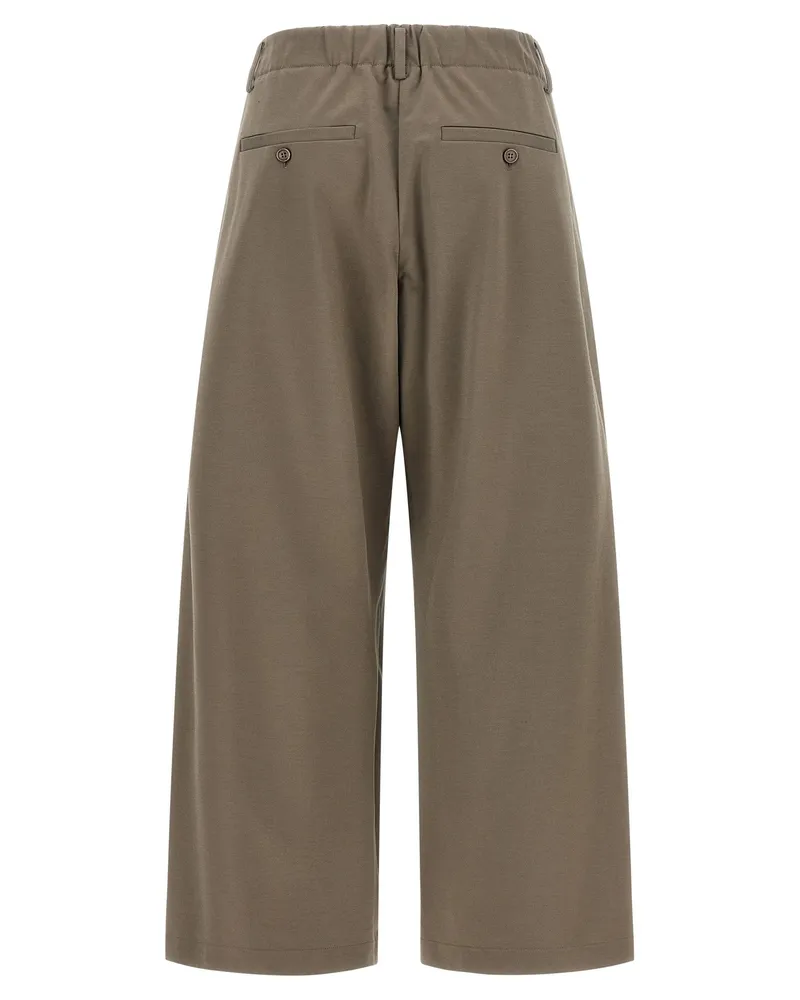 Brunello Cucinelli Wide-Leg Interlock Cotton Trousers — Taupe Taupe