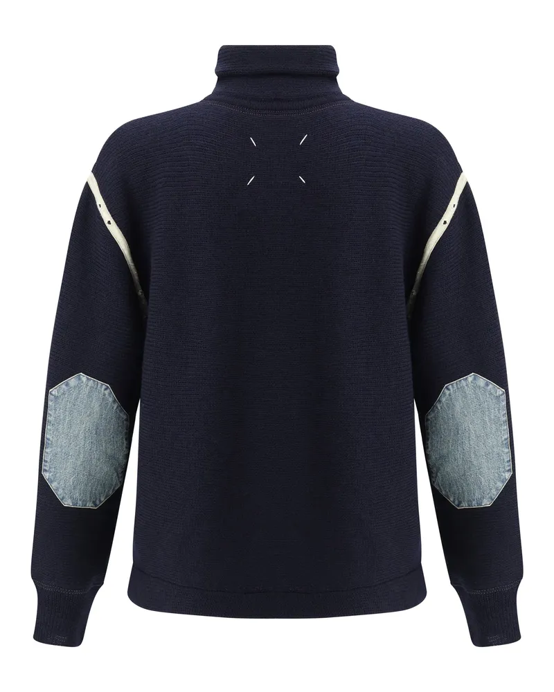 Maison Margiela Half-Zip Wool Sweater — Navy Navy