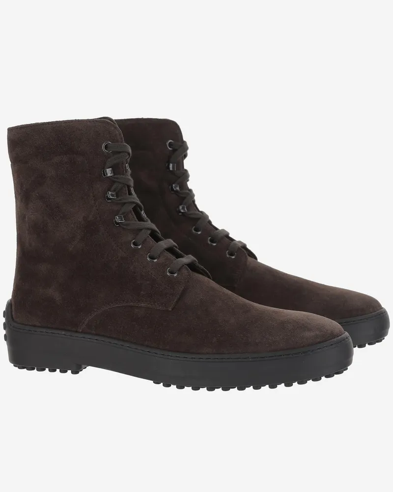 TOD'S Men's Ankle Boots Suede Dark Brown Calfskin Brown