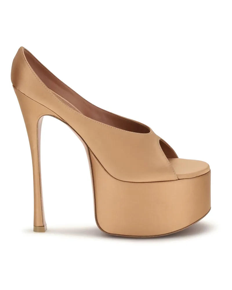 Amina Muaddi Women's Pumps Anok Plateau Latte Beige Silk High Heel Shoes Beige