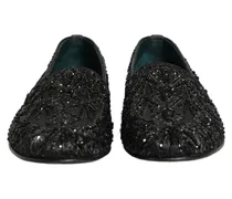 Velvet Embroidered Loafer — Black