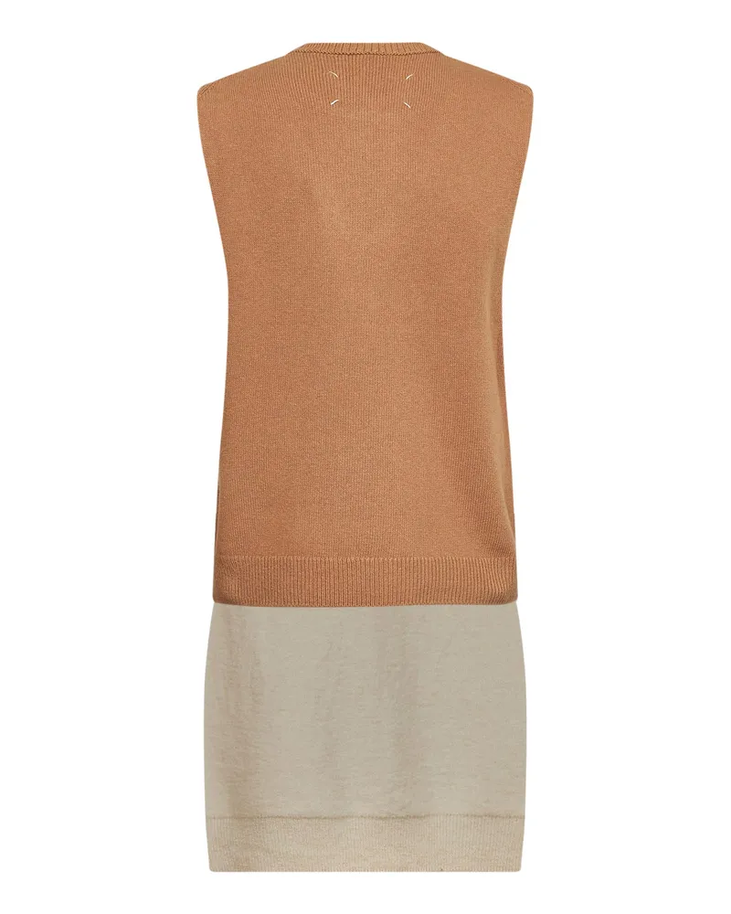 Maison Margiela Women's Long Knit Vest Brown Virgin Wool Knitwear Sweater Camel