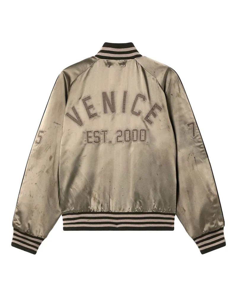 Golden Goose Satin Striped Bomber Jacket — Green Green