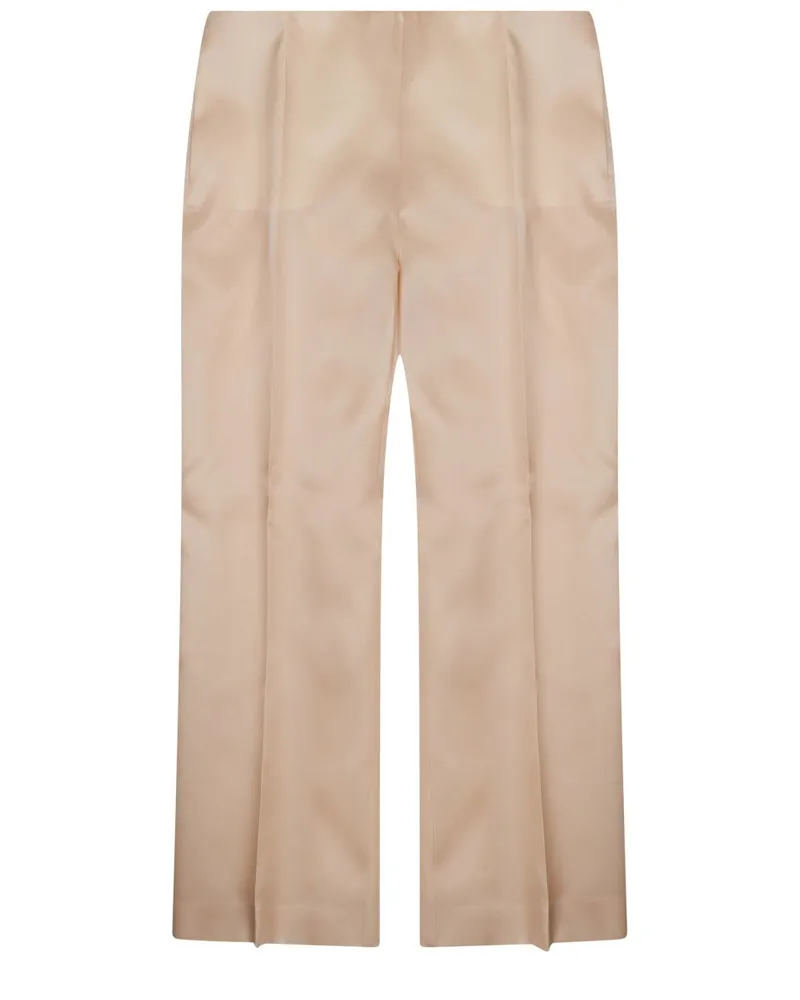 Alberta Ferretti Straight Silk Trousers — Beige Beige