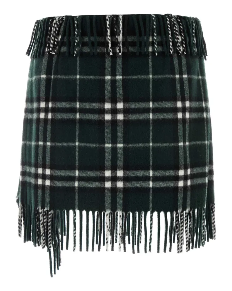 Burberry Women Tartan Wool-Blend Mini Skirt Green Cashmere Green