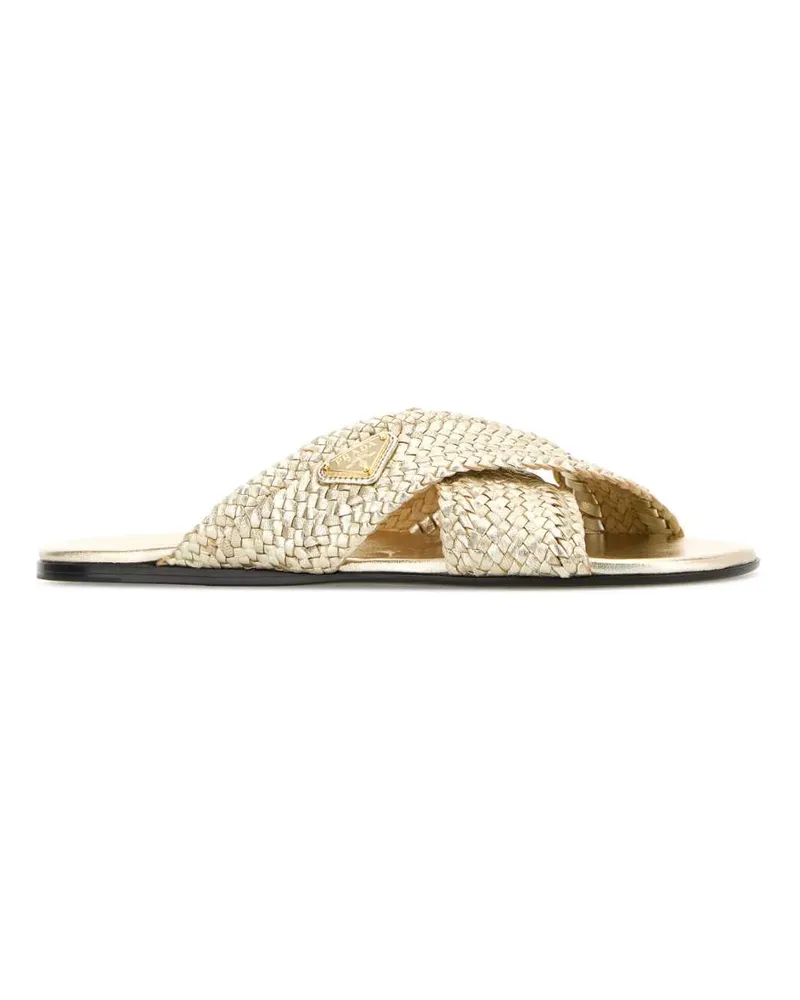 Prada Women's Gold Leather Slippers Pirite Flat Shoes Gold