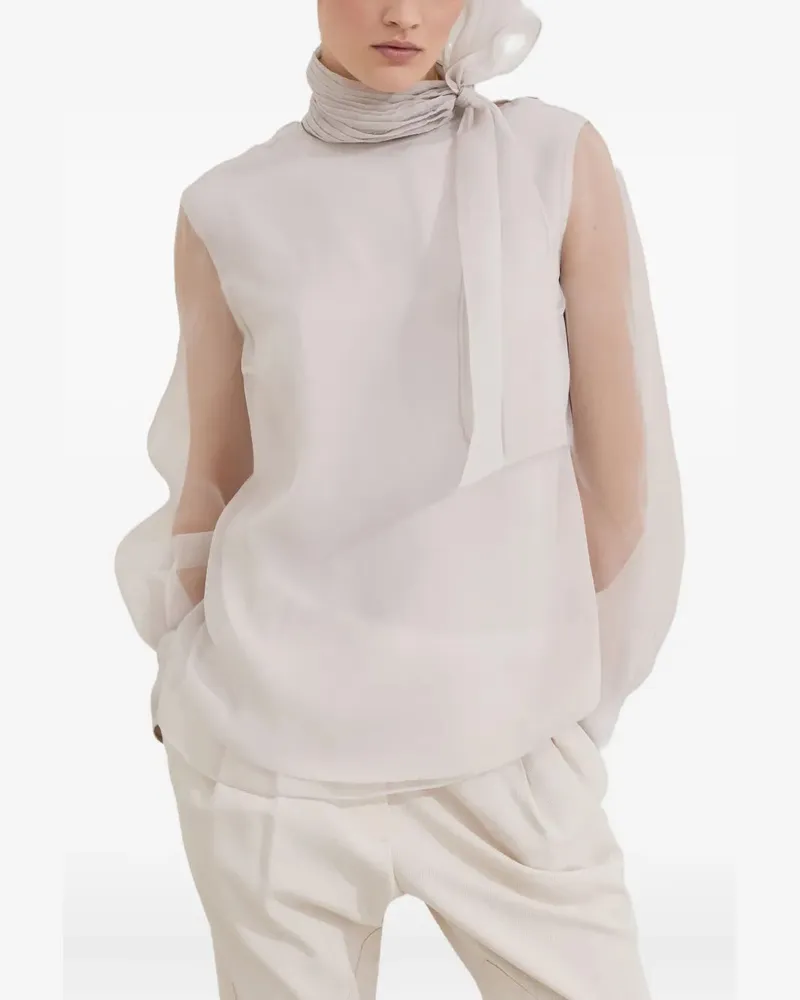 Brunello Cucinelli Silk Pussybow Blouse — Beige 