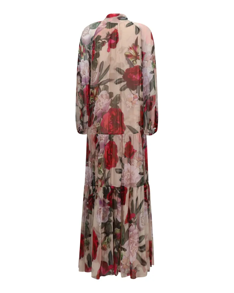 NISSA Women's Long Silk Dress With Scarf Detail Print Multicolor
