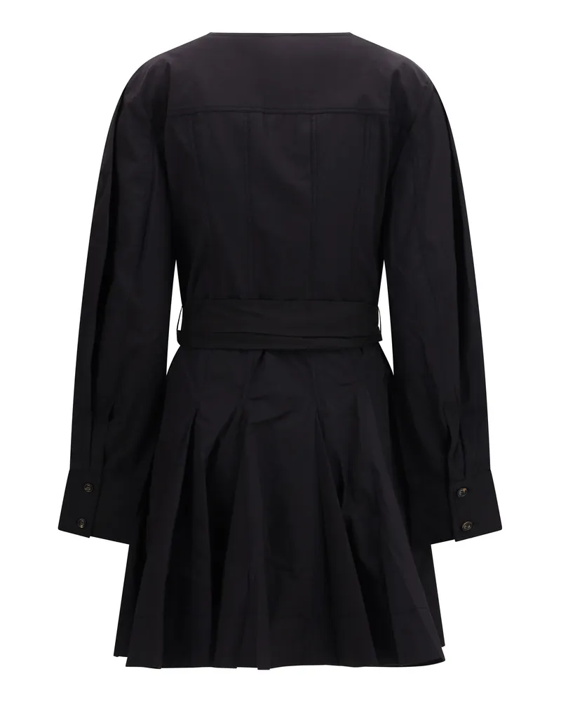 Ganni Women's Short Shirt Dress With Belt Black Cotton; Elastane Black
