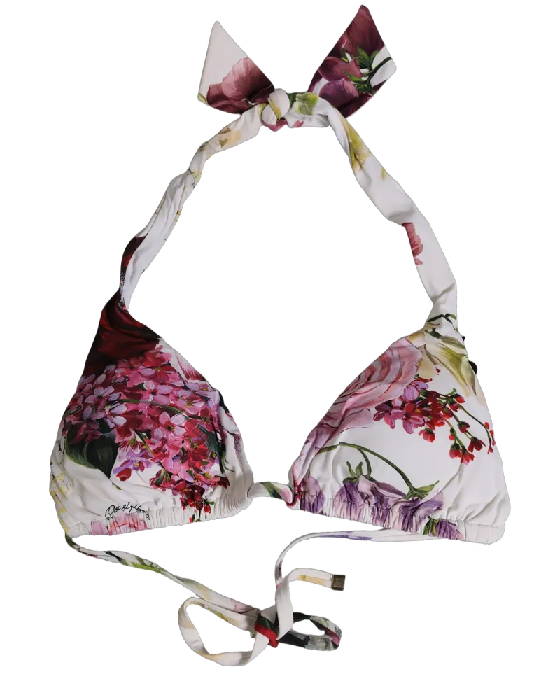 Dolce & Gabbana Women's White Floral Print Triangle Beachwear Bikini Top Nylon Elastane White