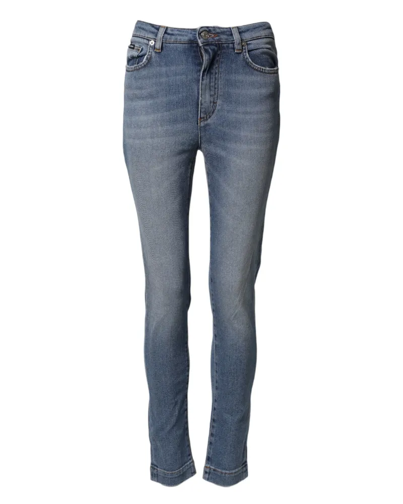 Dolce & Gabbana Women's Blue Washed Cotton Skinny Denim Trouser Jeans Co+02 Blue