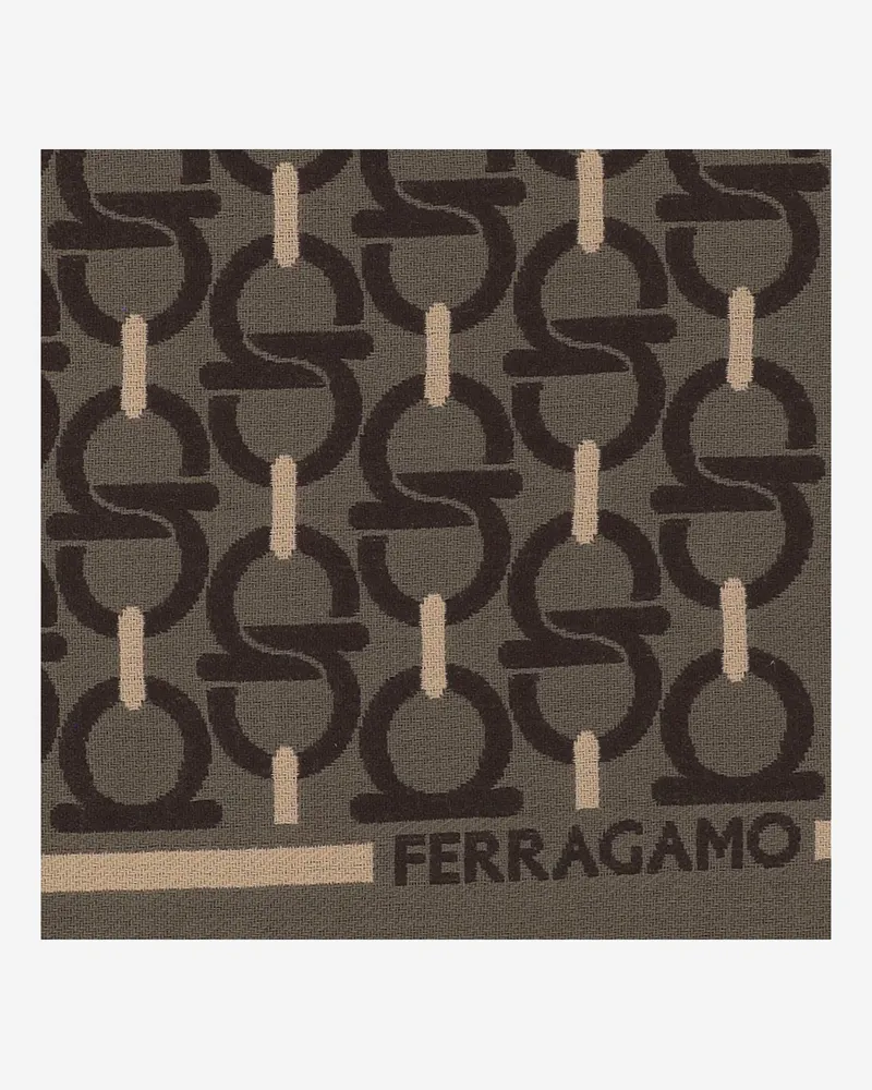 Ferragamo Men's Wool Scarf Olive-Beige-Dark Brown Olive/beige/dark Scarfs Olive