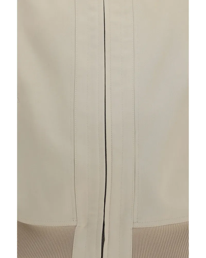 Gucci Women's Zip Bomber Jacket Silk Poplin Ecru Cotton Ecru