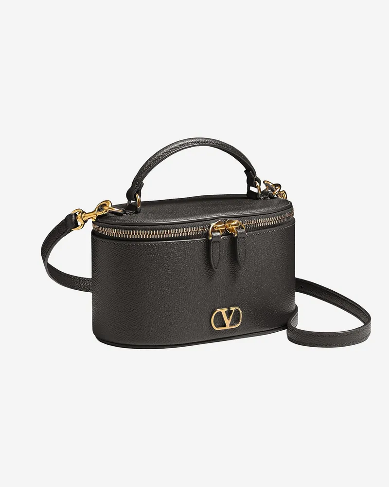 Valentino Garavani Embossed Leather VLogo Top Handle Bag — Black Black