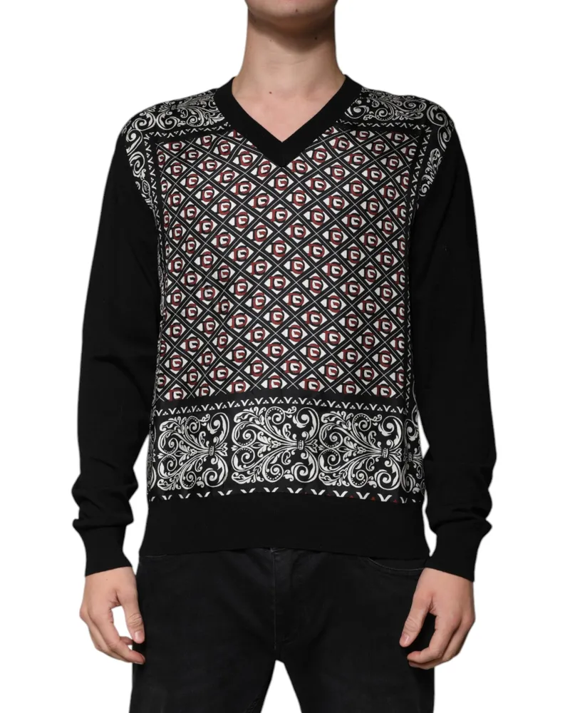 Dolce & Gabbana Men's Logo-Patterned Wool And Silk Sweater Black Virgin Black