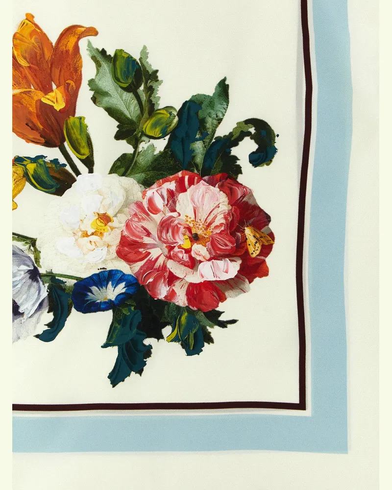 Maison Margiela Floral Silk with Hand-Finished Tempera Scarf — Cream Cream