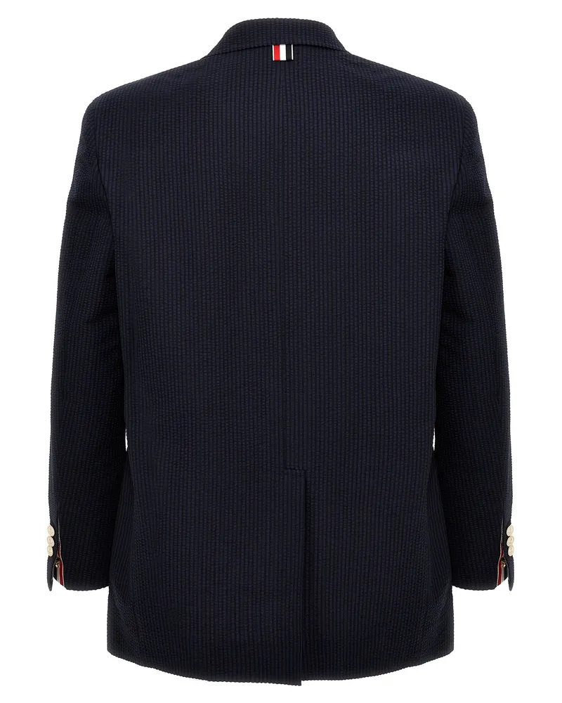 Thom Browne Single-breasted Seersucker Blazer Navy