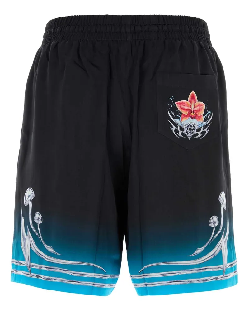Casablanca Paris Men's Printed Satin Bermuda Shorts Blades Silk Black