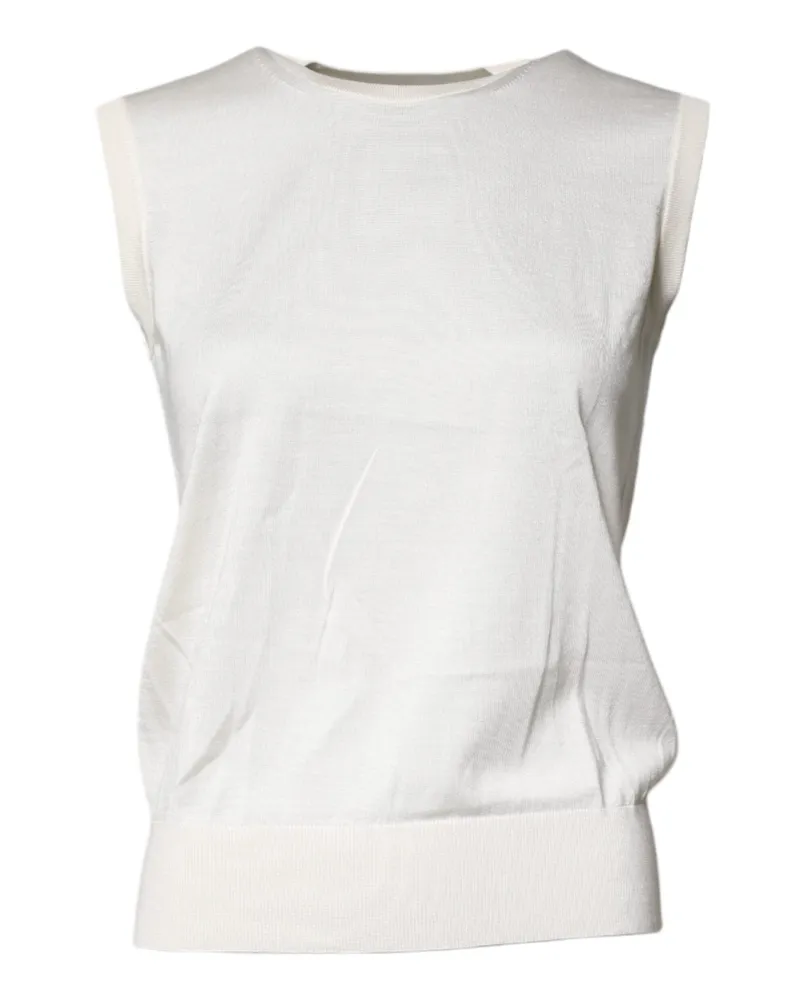 Dolce & Gabbana Women's Cream Sleeveless Silk Round Neck Tank Top White