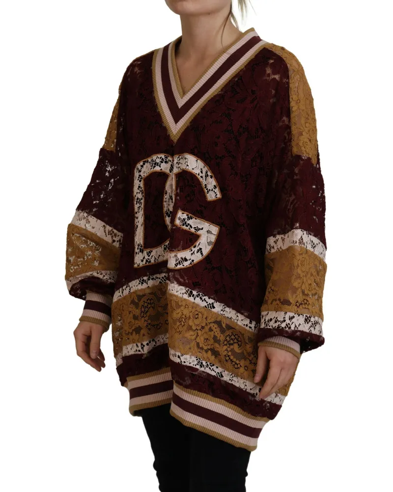 Dolce & Gabbana Women Multicolor Lace V-Neck Pullover Sweater Viscose Nylon Clothing Multicolor